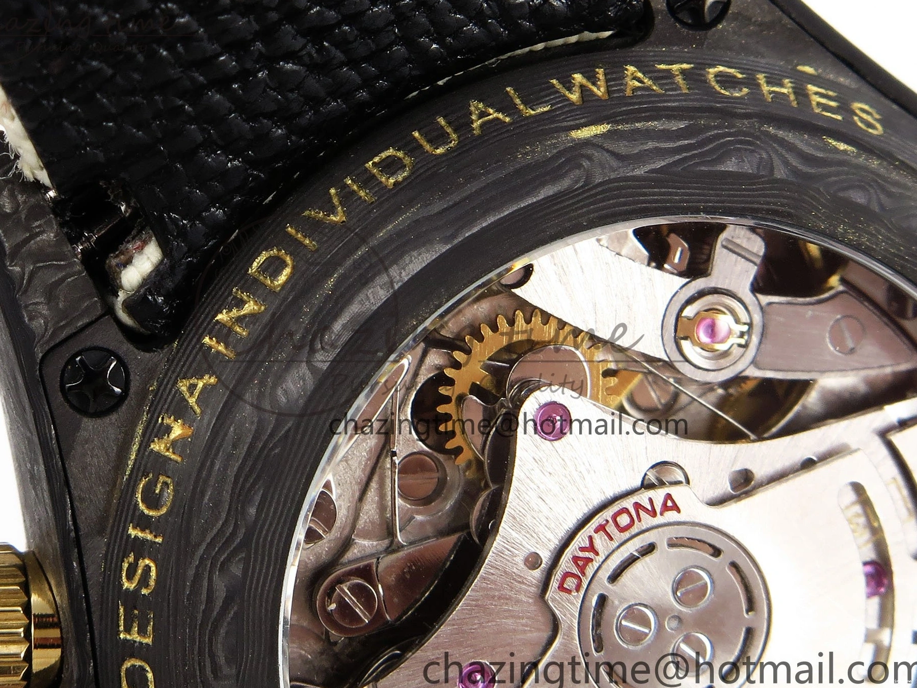 MiroTime 0513 Refined Daytona DIW Carbon Case DIWF Edition Black White Dial Orange Diamonds Bezel on White Nylon Strap A 1668